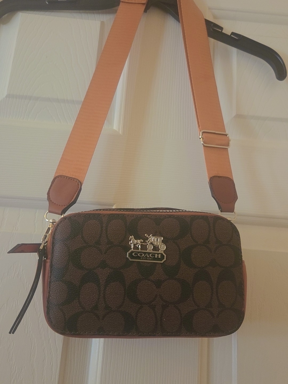 COPY - Coach Brown Signature Crossbody with Pink Interior